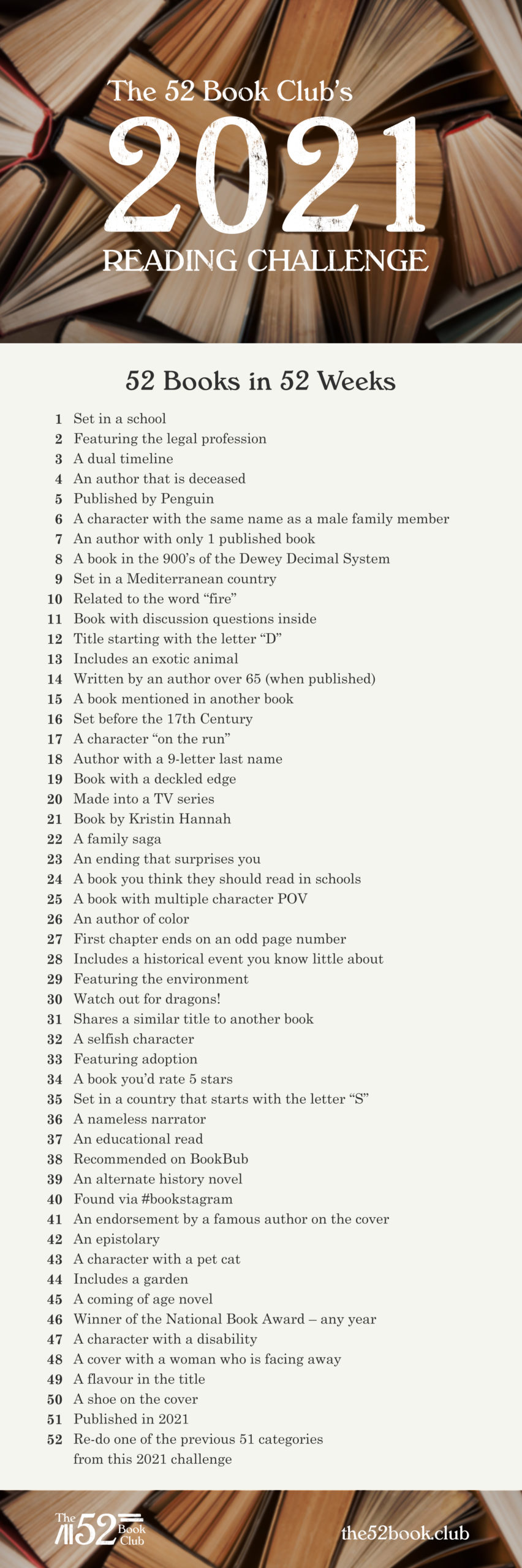 The 52 Book Club's 2021 Reading Challenge - 52 Books in 52 Weeks
