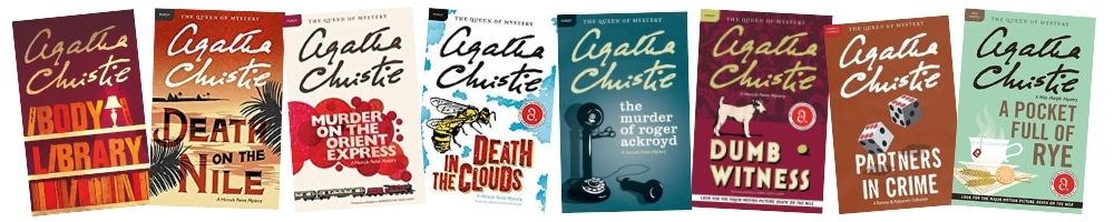 The Agatha Christie Mystery Challenge -- photo of eight different Agatha Christie covers in a row